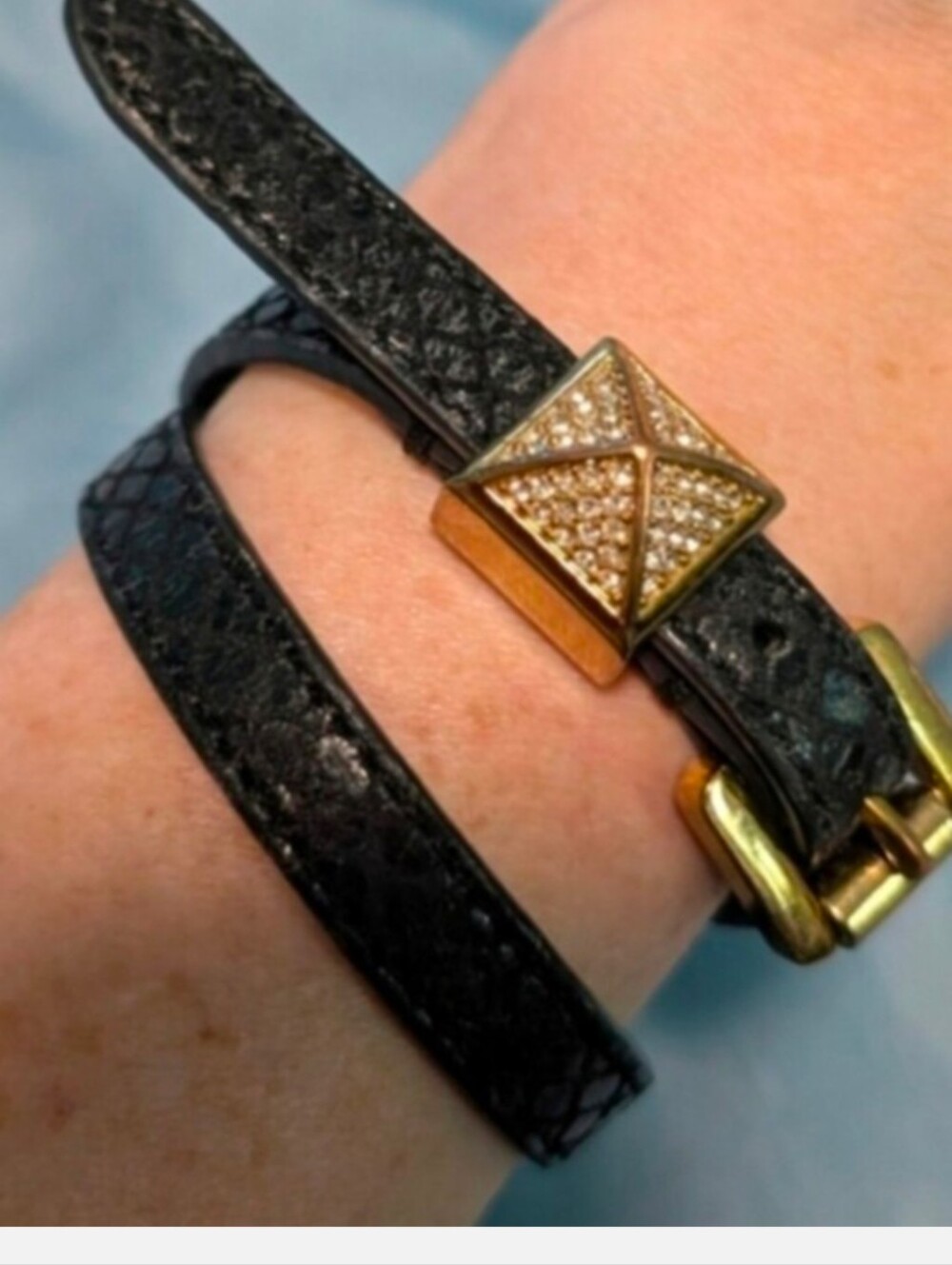 Michael Kors Black Leather Wrap Bracelet with Gold Stud